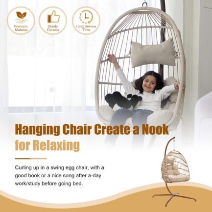 nicesoulu00ae swing egg chair with stand indoor outdoor wicker rattan patio basket hanging chair with uv resistant cushions 350lbs capaticy for bedroom balcony patio (cream) nicesoulu00ae swing egg chair with stand indoor outdoor wicker rattan patio basket hanging chair with uv resistant cushions 350lbs capaticy for bedroom balcony patio (cream)