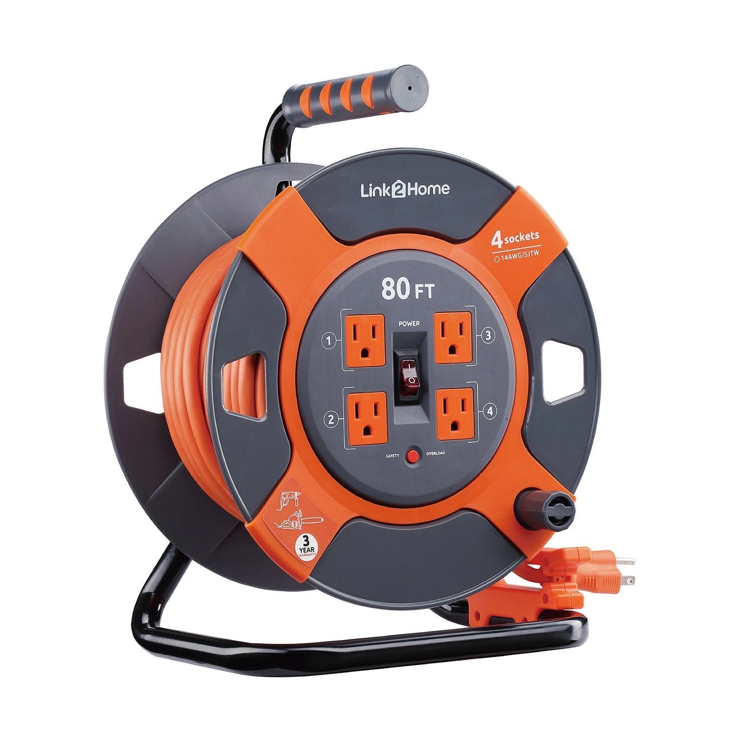 link2home cord reel extension cord 4 power outlets (80 feet) link2home cord reel extension cord 4 power outlets (80 feet)