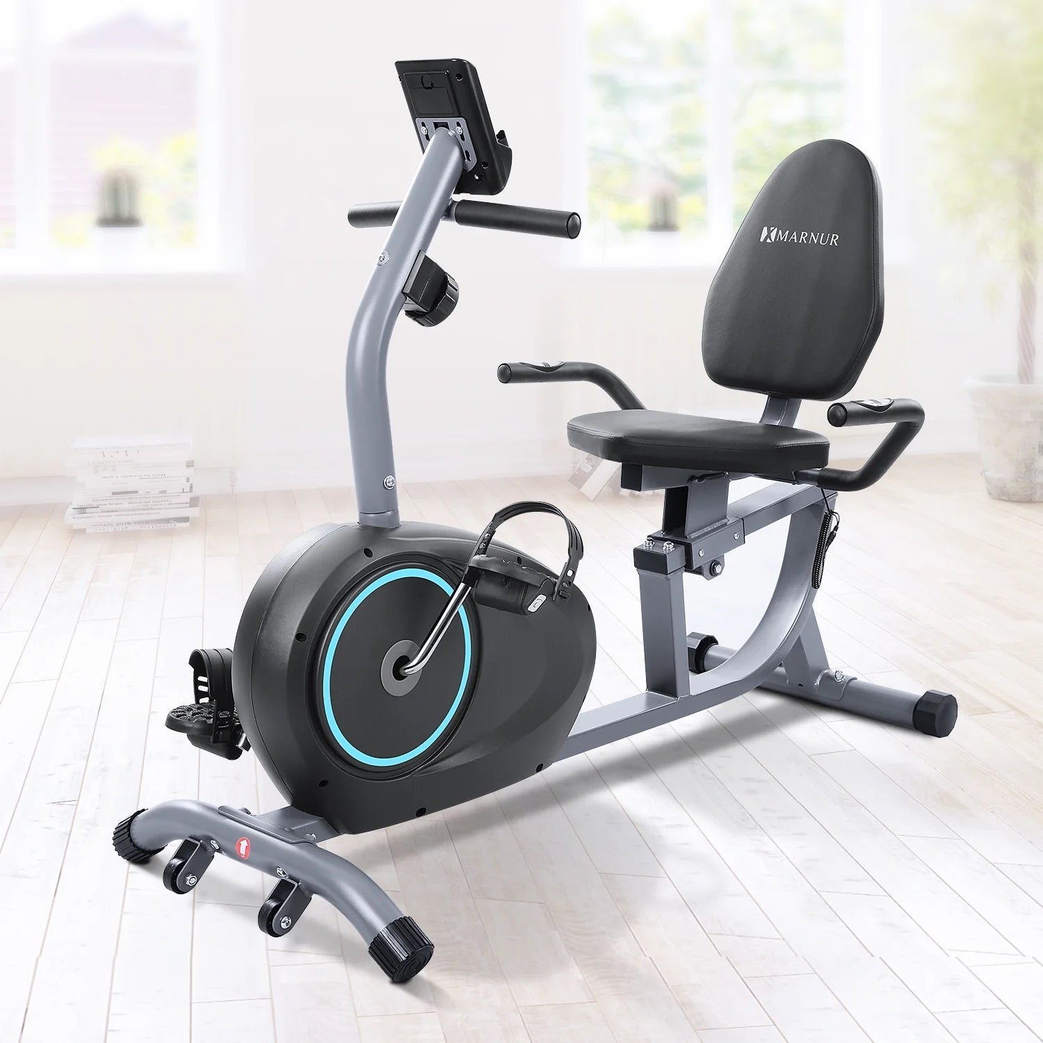marnur recumbent exercise bike with 8 levels adjustable resistance, lcd monitor, pad holder, wheels marnur recumbent exercise bike with 8 levels adjustable resistance, lcd monitor, pad holder, wheels