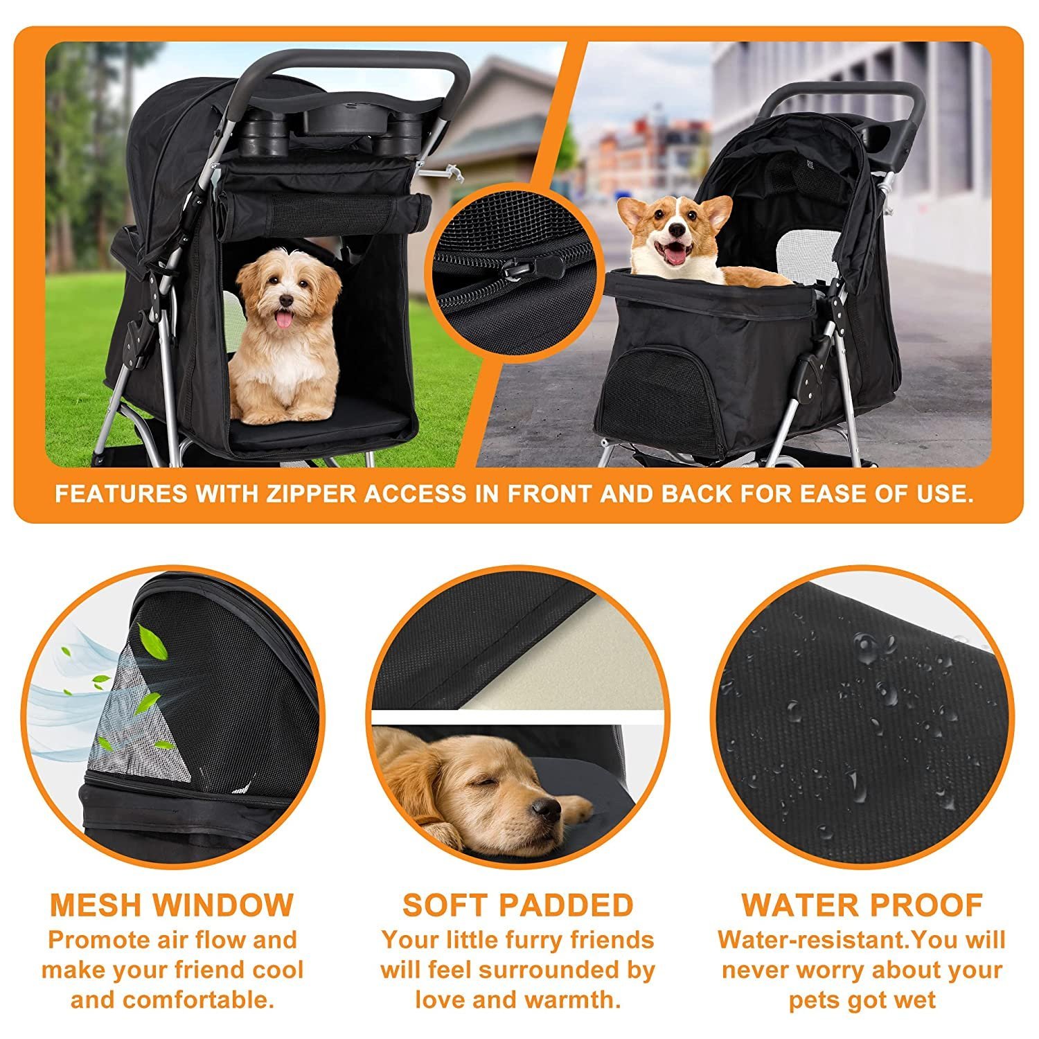 pet stroller 4 wheels dog cat stroller for small medium dog cats carrier jogger travel foldable puppy stroller with storage basket and cup holder pet stroller 4 wheels dog cat stroller for small medium dog cats carrier jogger travel foldable puppy stroller with storage basket and cup holder
