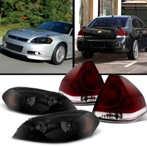 akkon – black smoked headlights + dark red smoke tail lamp fits 2006 2013 chevy impala 2014 2016 impala limited pair lh+rh