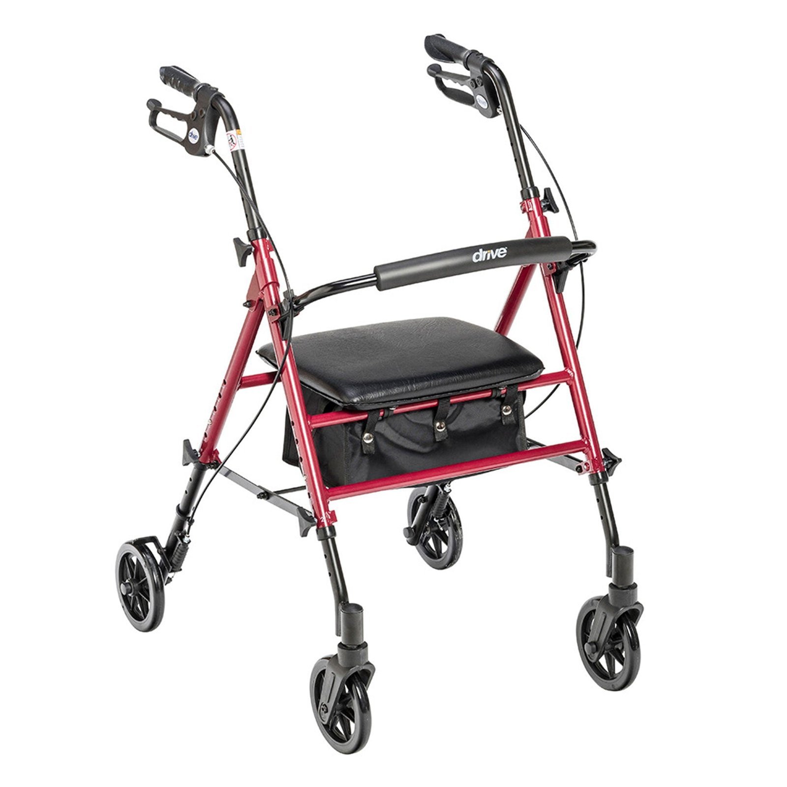 drive medical adjustable height aluminum frame rollator with 6 inch casters, red drive medical adjustable height aluminum frame rollator with 6 inch casters, red