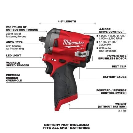 m12 fuel 12 volt lithium ion brushless cordless stubby 3/8 in. impact wrench kit with (1) high output 5.0 ah battery 2554 21ho m12 fuel 12 volt lithium ion brushless cordless stubby 3/8 in. impact wrench kit with (1) high output 5.0 ah battery 2554 21ho