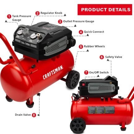 craftsman hard air compressor, 10 gallon 1.8 hp 175 psi, 4.0cfm@90psi, oil free and maintenance free, portable with large wheels, cmxecxa0201041 craftsman hard air compressor, 10 gallon 1.8 hp 175 psi, 4.0cfm@90psi, oil free and maintenance free, portable with large wheels, cmxecxa0201041
