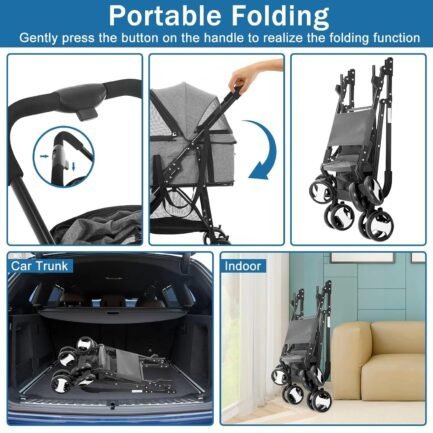dkeli 4 wheels dog stroller folding pet stroller cat stroller for medium dogs with detachable carrier, grey dkeli 4 wheels dog stroller folding pet stroller cat stroller for medium dogs with detachable carrier, grey
