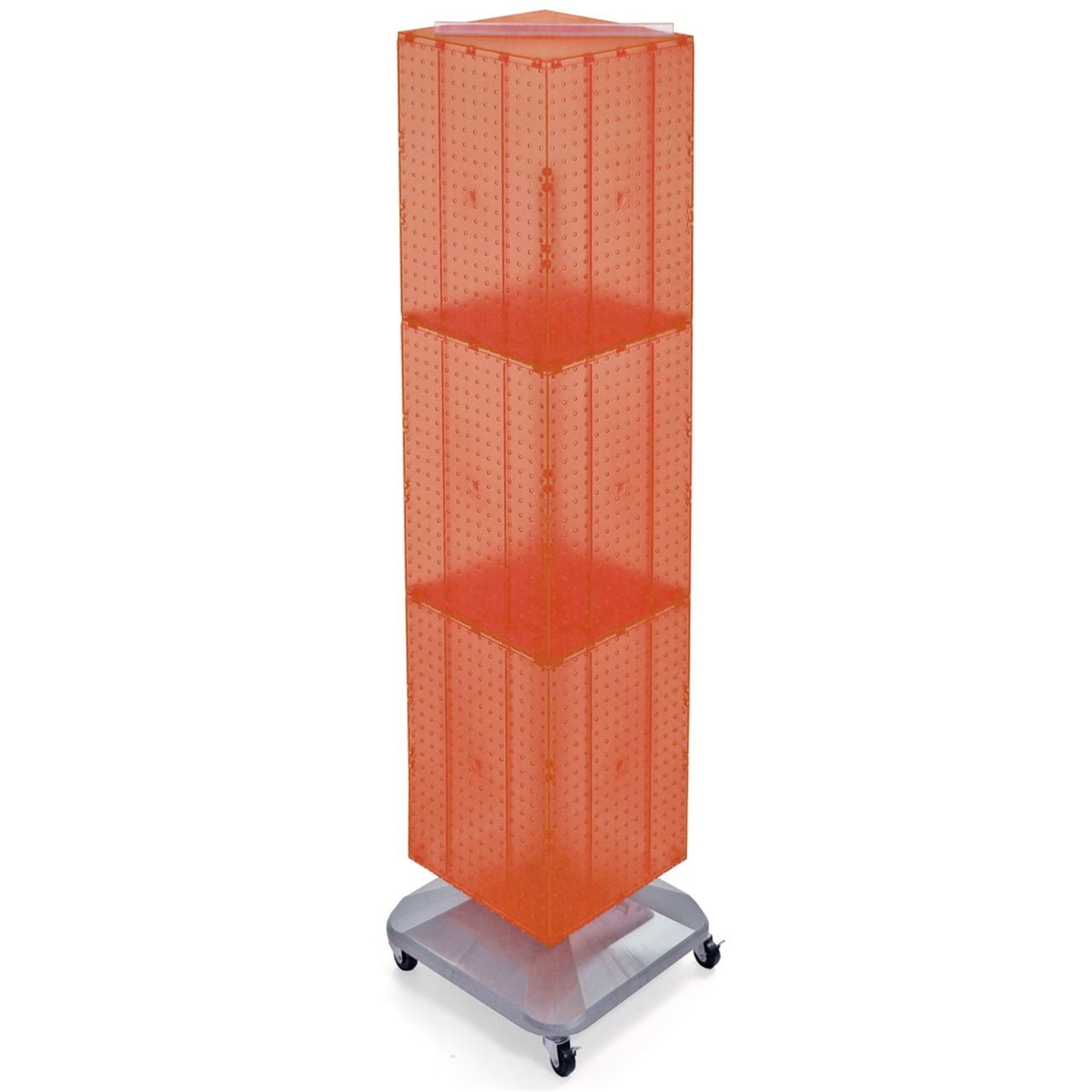 azar displays 701465 org orange four sided pegboard tower floor display on revolving wheeled base. spinner rack stand. panel size: 14″w x 60″h azar displays 701465 org orange four sided pegboard tower floor display on revolving wheeled base. spinner rack stand. panel size: 14″w x 60″h