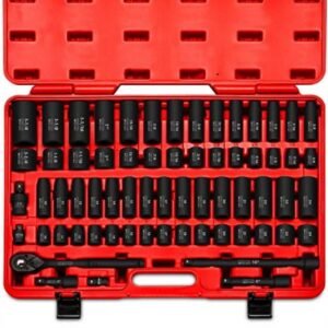 neiko 02448a 1/2″ drive master impact socket set, 65 piece, standard sae (3/8″ 1 1/4″) & metric (10 24 mm) sizes, deep & shallow kit, includes adapters & ratchet handle