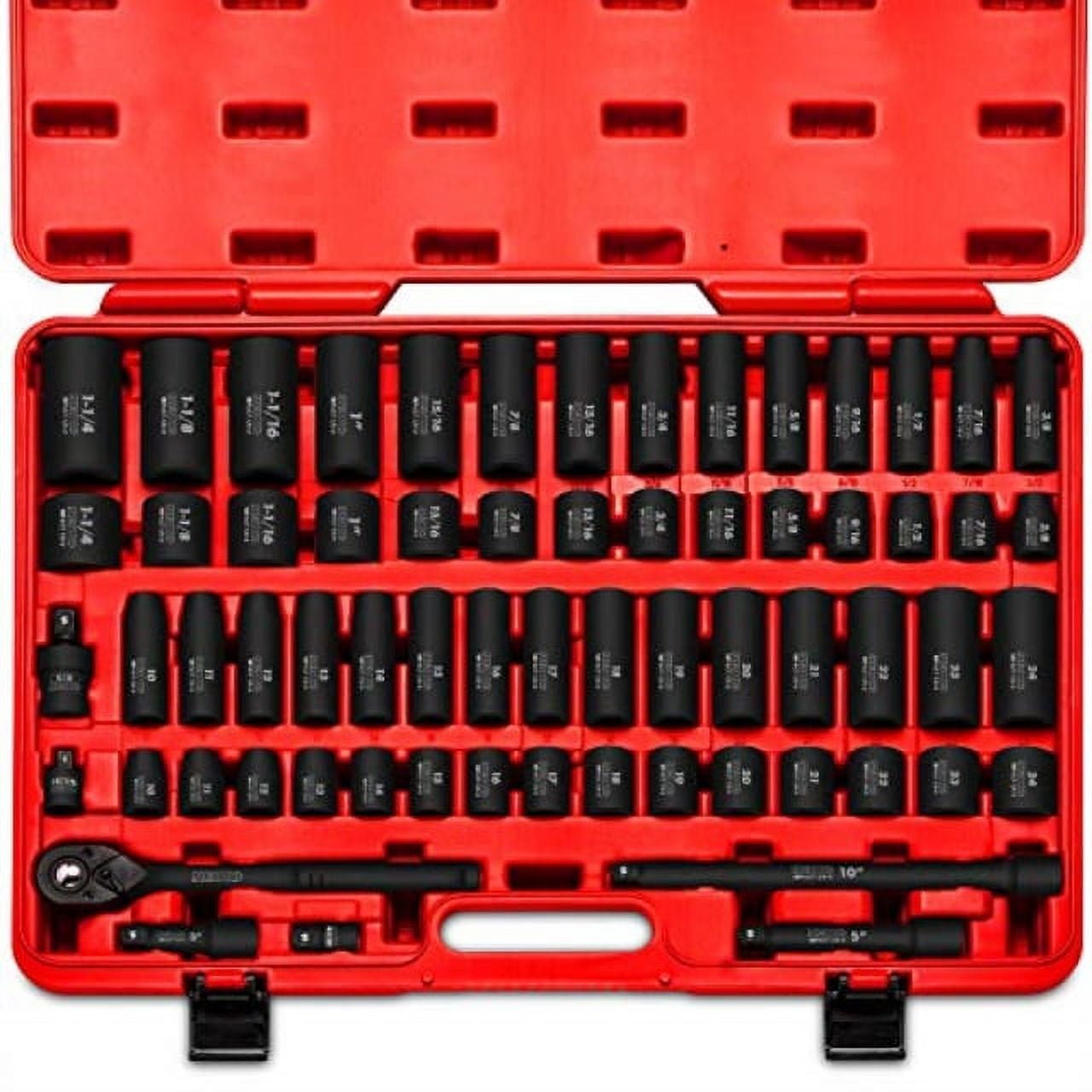 neiko 02448a 1/2″ drive master impact socket set, 65 piece, standard sae (3/8″ 1 1/4″) & metric (10 24 mm) sizes, deep & shallow kit, includes adapters & ratchet handle neiko 02448a 1/2″ drive master impact socket set, 65 piece, standard sae (3/8″ 1 1/4″) & metric (10 24 mm) sizes, deep & shallow kit, includes adapters & ratchet handle