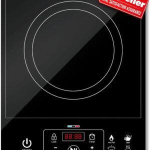 rapidtherm portable induction cooktop hot plate countertop burner 1800w, 8 temp levels, timer, auto shut off, touch panel, led display, auto pot detection, child safety lock, 4 preset programs