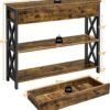 console table with drawer, entryway table with 3 tier storage shelves, narrow long sofa table for entryway, living room, hallway, couch, kitchen, metal frame, brown console table with drawer, entryway table with 3 tier storage shelves, narrow long sofa table for entryway, living room, hallway, couch, kitchen, metal frame, brown