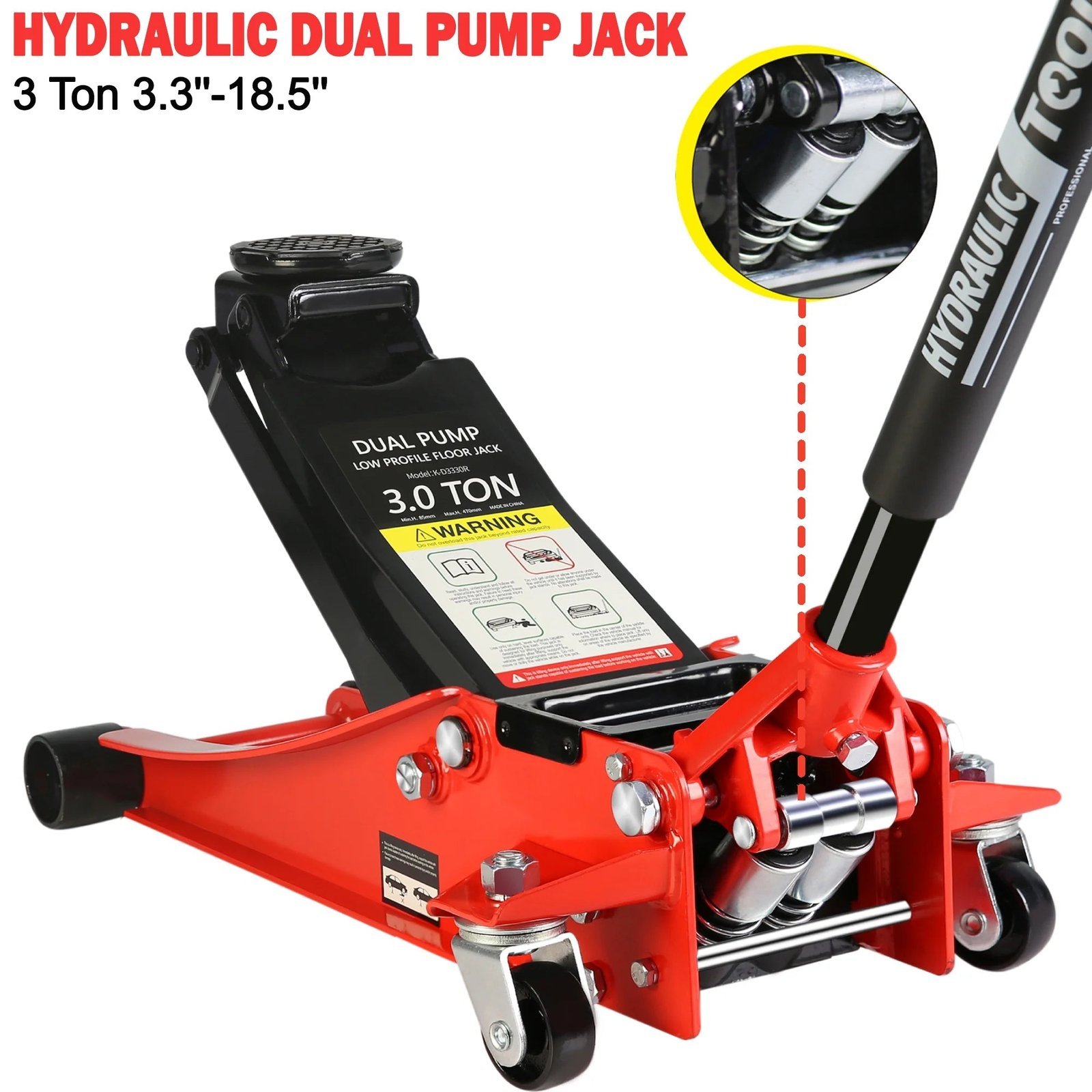 low profile floor jack, seizeen 3 ton(6600 lbs) trolley jack dual lift pump, quick lift 3 3/10″ – 18 4/20″, heavy duty steel jack with 45”l extended handle, car jack w/wheels, rubber saddle, red low profile floor jack, seizeen 3 ton(6600 lbs) trolley jack dual lift pump, quick lift 3 3/10″ – 18 4/20″, heavy duty steel jack with 45”l extended handle, car jack w/wheels, rubber saddle, red