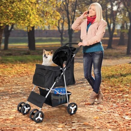 pet stroller 4 wheels dog cat stroller for small medium dog cats carrier jogger travel foldable puppy stroller with storage basket and cup holder pet stroller 4 wheels dog cat stroller for small medium dog cats carrier jogger travel foldable puppy stroller with storage basket and cup holder