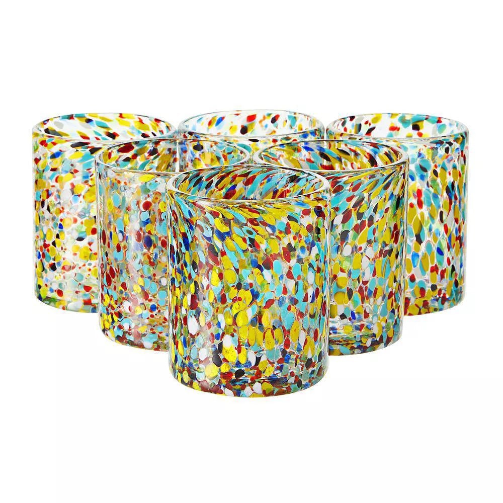 10 oz hand blown mexican drinking glasses, full confetti tumbler cups (set of 6) 10 oz hand blown mexican drinking glasses, full confetti tumbler cups (set of 6)