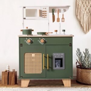robud kids kitchen play set with ice maker for toddler, pretend playset wooden toy for kids age 3+ ,vintage green