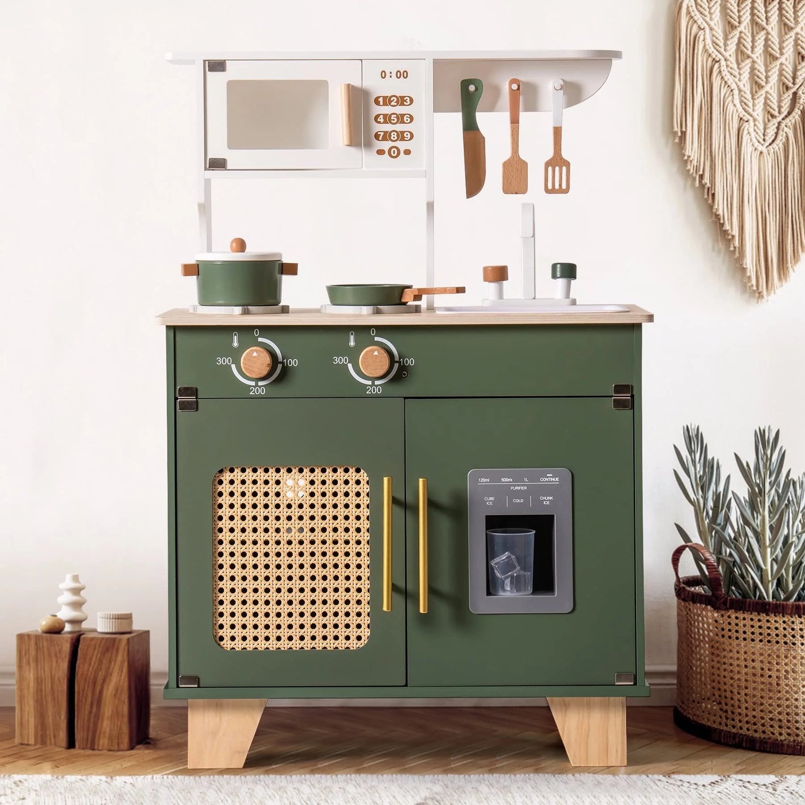 robud kids kitchen play set with ice maker for toddler, pretend playset wooden toy for kids age 3+ ,vintage green robud kids kitchen play set with ice maker for toddler, pretend playset wooden toy for kids age 3+ ,vintage green