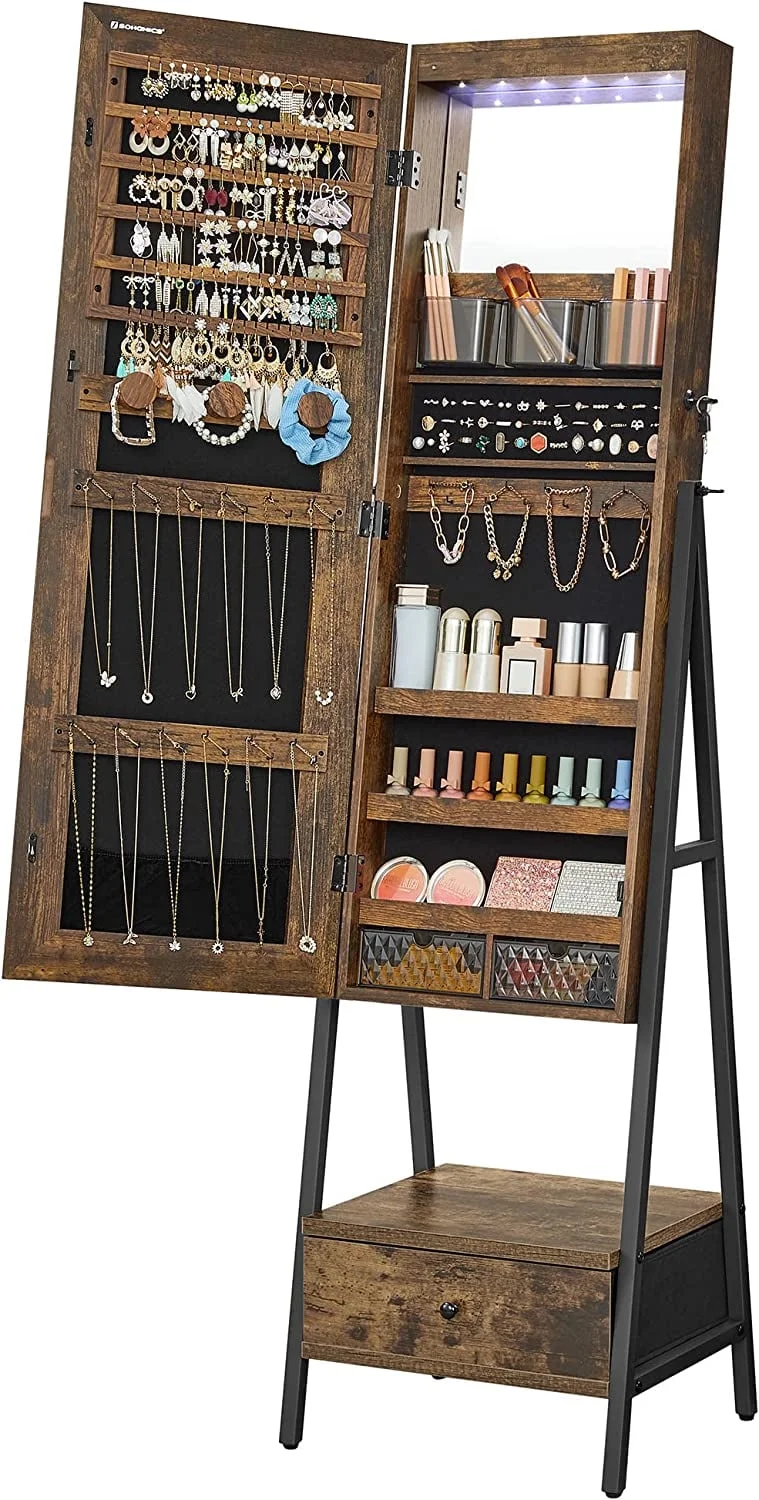songmics led jewelry cabinet standing lockable jewelry armoire with full length mirror space saving jewelry organizer box with mirror bottom drawer and shelf gift idea rustic brown songmics led jewelry cabinet standing lockable jewelry armoire with full length mirror space saving jewelry organizer box with mirror bottom drawer and shelf gift idea rustic brown