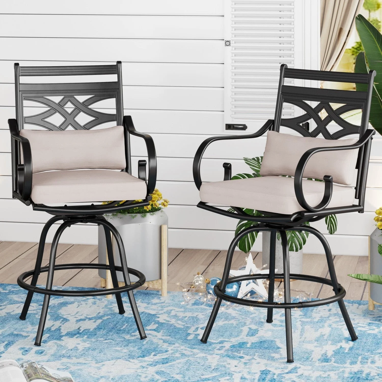 sophia & william 2 piece patio outdoor swivel bar stools metal counter height chairs with cushions sophia & william 2 piece patio outdoor swivel bar stools metal counter height chairs with cushions
