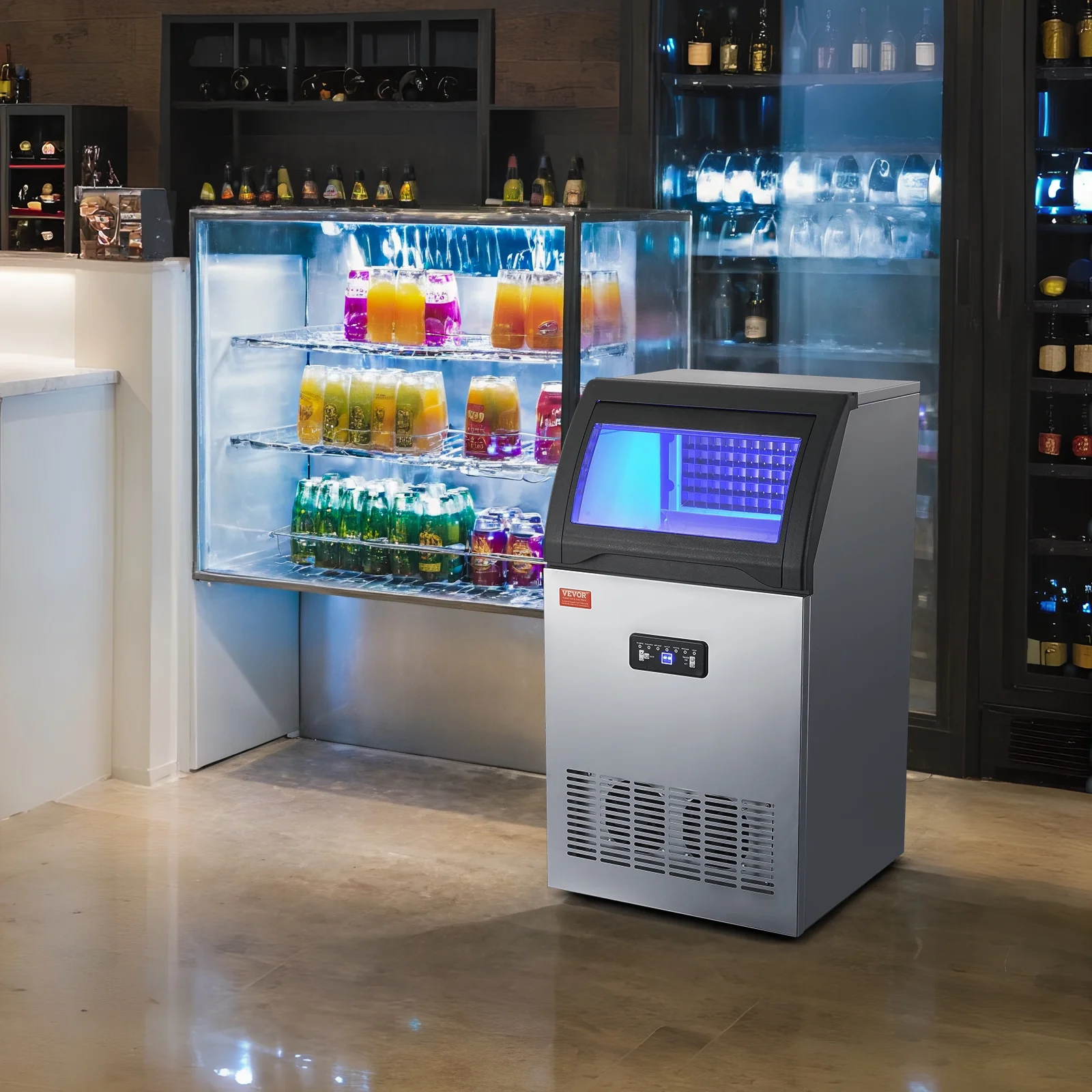 skyshalo 110v commercial ice maker 110 lbs/24h with 24 lbs bin, clear cube, led panel, stainless steel, auto clean, include water filter, scoop, connection hose, professional refrigeration equipment skyshalo 110v commercial ice maker 110 lbs/24h with 24 lbs bin, clear cube, led panel, stainless steel, auto clean, include water filter, scoop, connection hose, professional refrigeration equipment