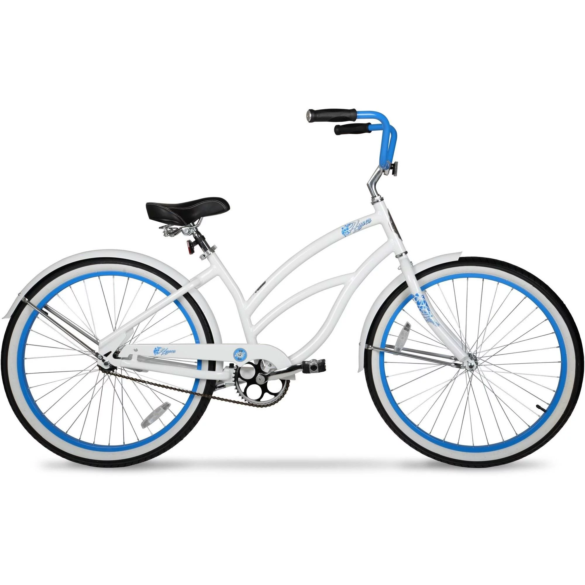 Home hyper bicycle women’s 26 in. beach cruiser, white with blue rim
