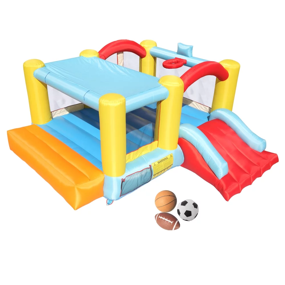 track 7 inflatable bounce house,inflatable jumping castle with a basketball hoop,slide,three balls track 7 inflatable bounce house,inflatable jumping castle with a basketball hoop,slide,three balls