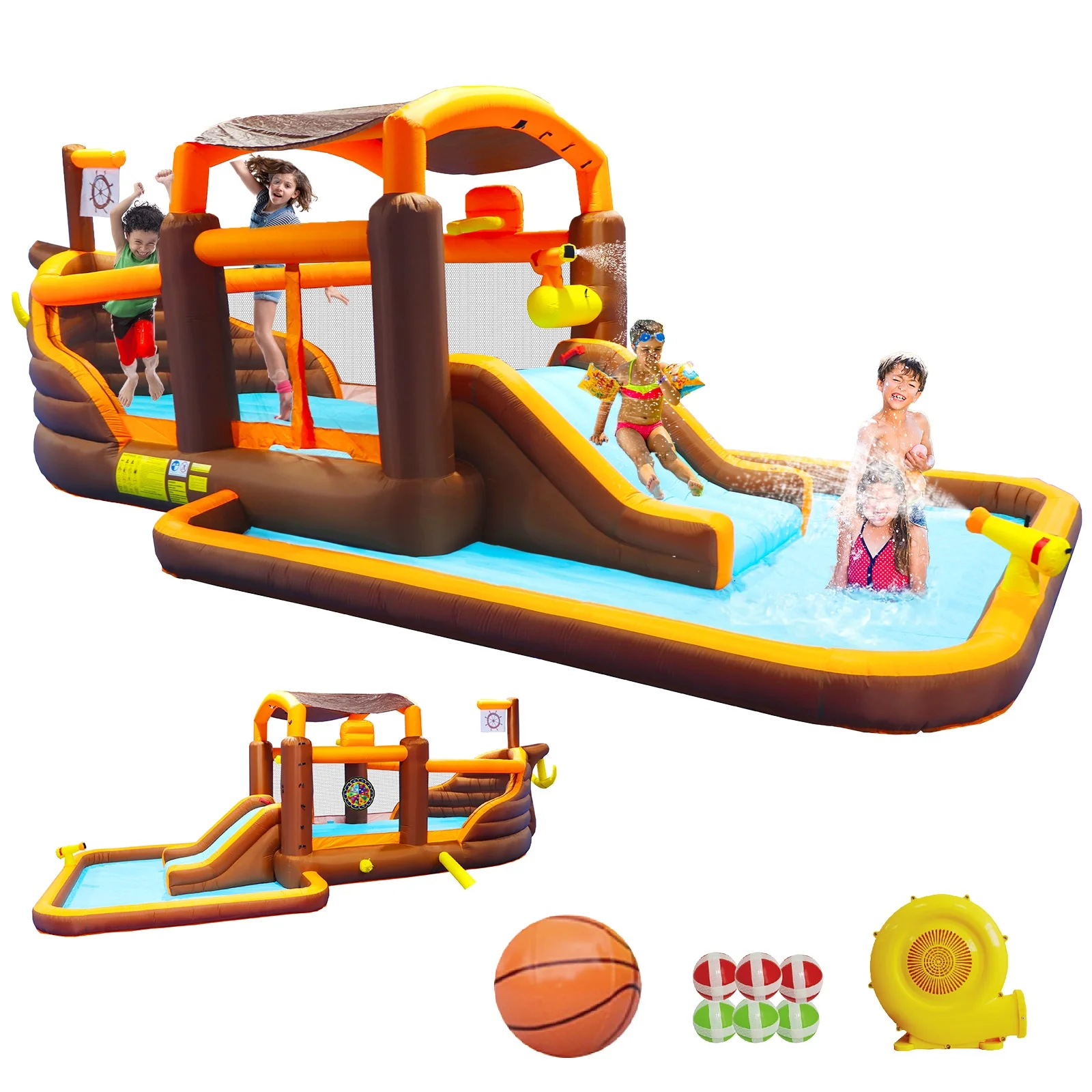 track 7 inflatable water park,inflatable big bounce house cruise ship pattern slide water park bouncer with splash pool & basketball & blower track 7 inflatable water park,inflatable big bounce house cruise ship pattern slide water park bouncer with splash pool & basketball & blower