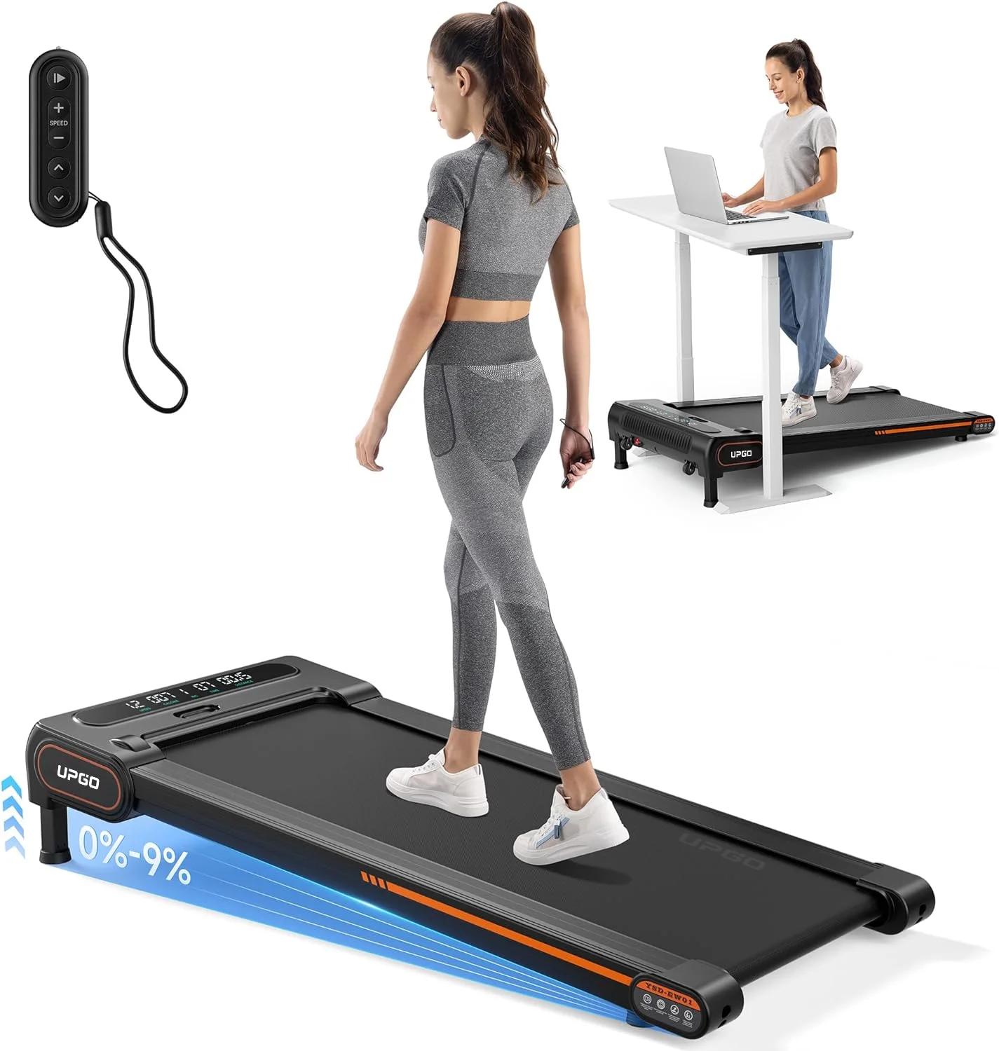 upgo walking pad with auto incline up to 9%, under desk treadmills with 350lbs weight capacity, 3 slope incline and large led display upgo walking pad with auto incline up to 9%, under desk treadmills with 350lbs weight capacity, 3 slope incline and large led display