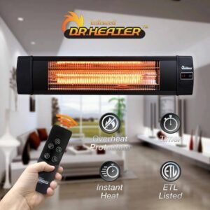 dr infrared heater 1500 watt electric carbon infrared space heater indoor outdoor patio garage wall or ceiling mount with remote black dr 238