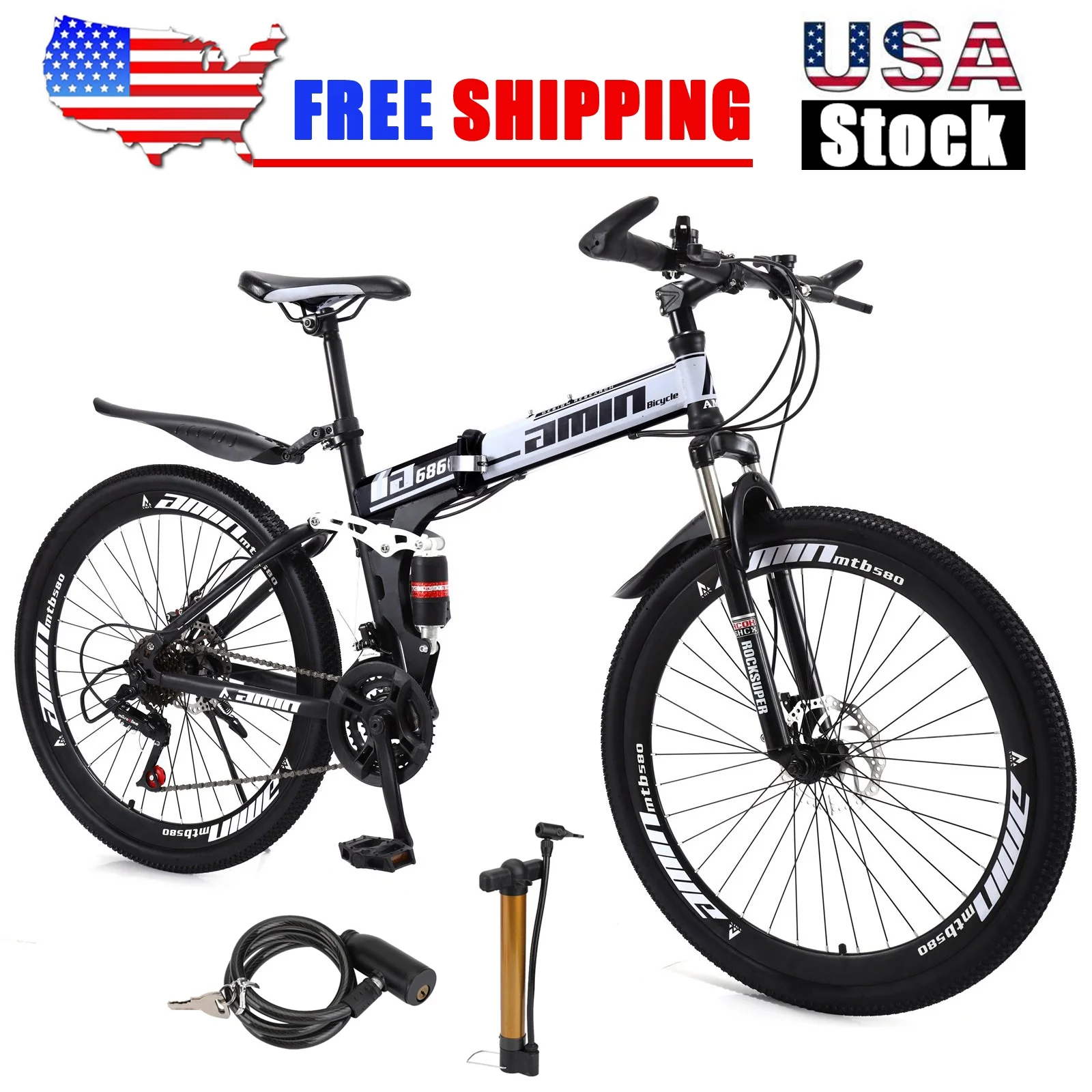 unisex adult mountain bike full suspension 26″ 21 speed mtb folding bicycle unisex adult mountain bike full suspension 26″ 21 speed mtb folding bicycle