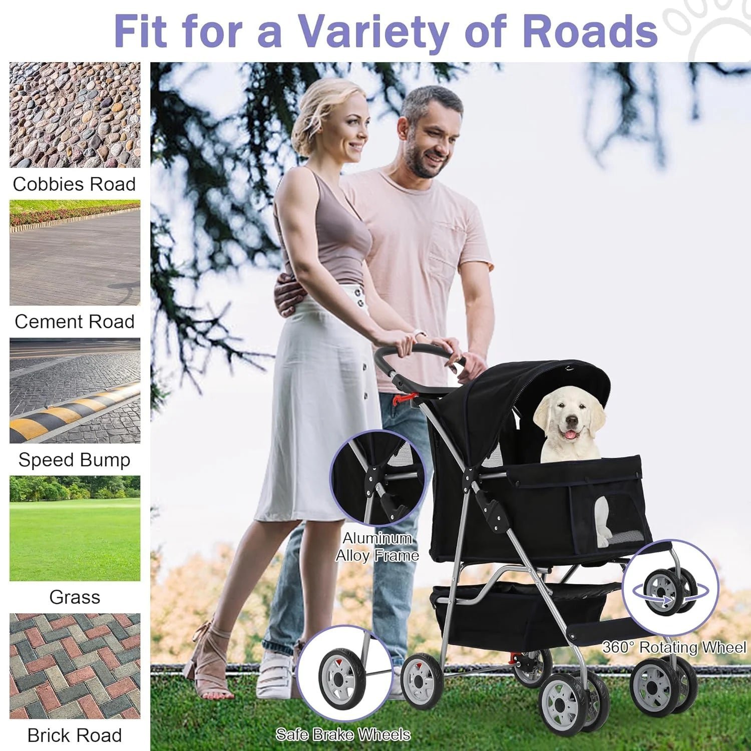 dog stroller folding pet stroller 4 wheels cat stroller foldable stroller waterproof travel carrier strolling cart for puppy jogger stroller w/cup holder & storage basket, black dog stroller folding pet stroller 4 wheels cat stroller foldable stroller waterproof travel carrier strolling cart for puppy jogger stroller w/cup holder & storage basket, black